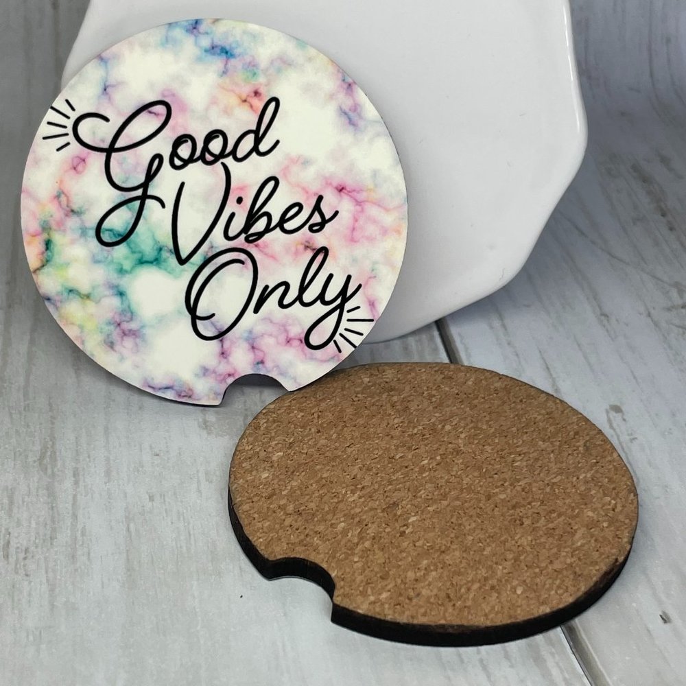 Good Vibes Only Car Coasters (Cupholder Coasters)